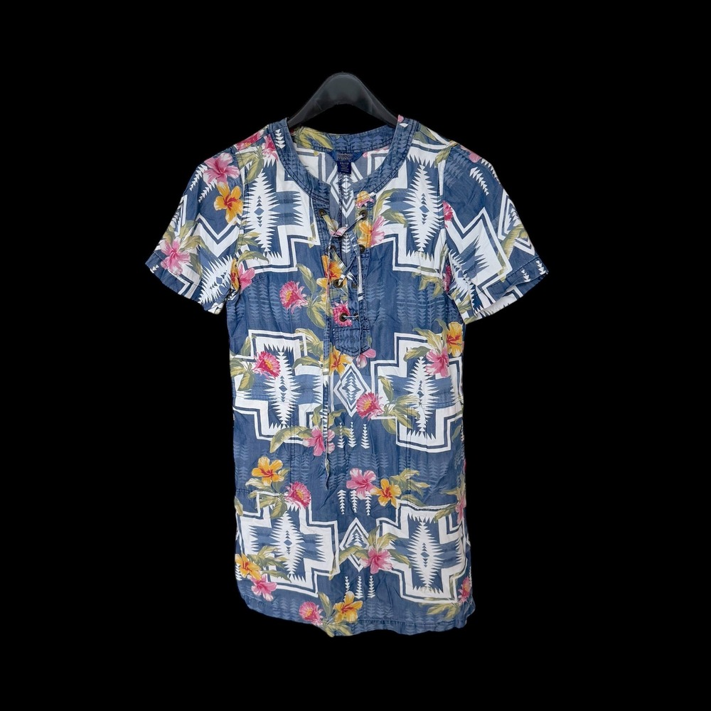 Tommy Bahama x Pendleton Womens Blue Floral Geometric Lace Up Dress XS TW617932‎